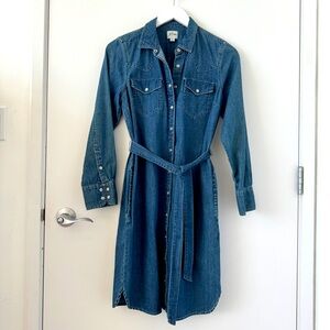 J. Crew Classic Button-Front Knee-Length Long-Sleeve Soft Denim Dress Size4 NWOT